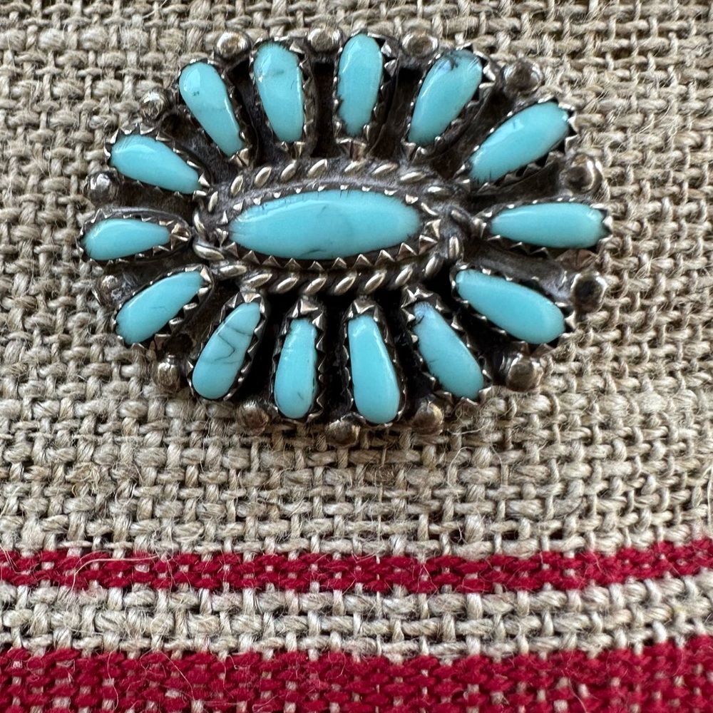 Vintage Petit point Turquoise H Begay Native American brooch Sterling